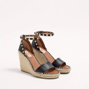 Valentino Black and Tan Wedges with Stud Accents